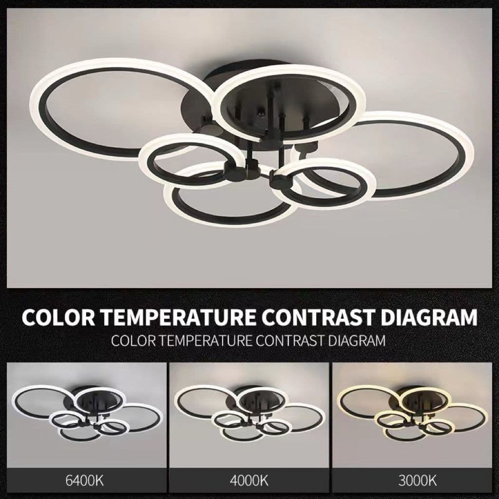 Lustra LED Neagra 6 Cercuri cu Telecomanda wifi 2.4G