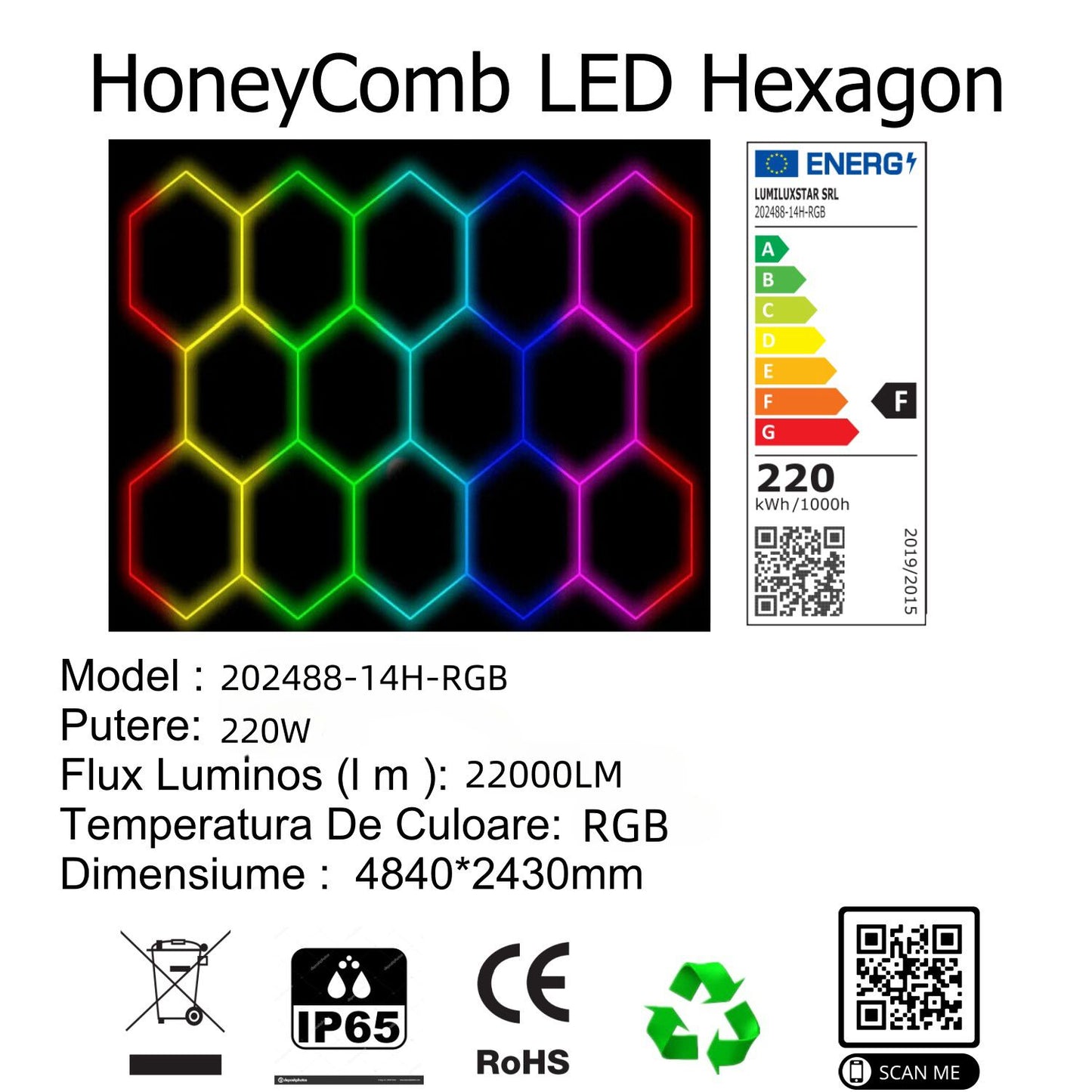 Tavan LED RGB 14 Hexagoane Zada 220w Telecomanda