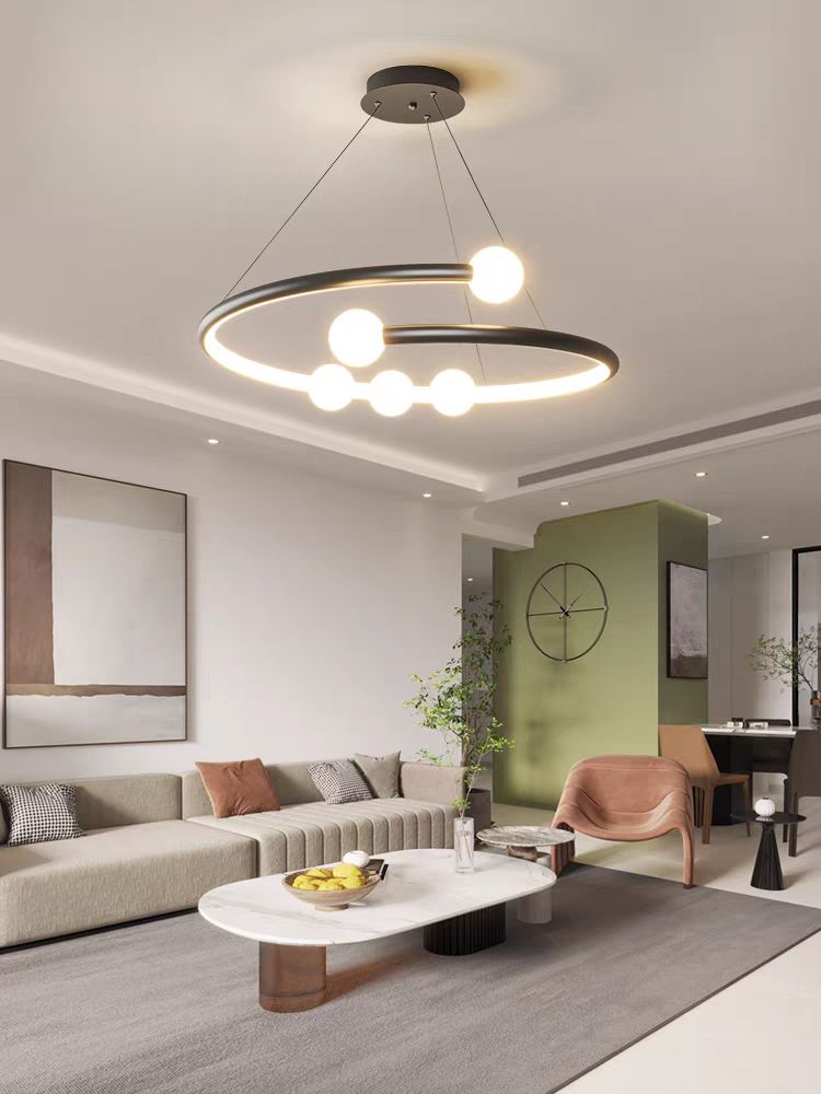 Lustra LED Neagra Nebula Cerc D600 130W 5 Globuri Albe
