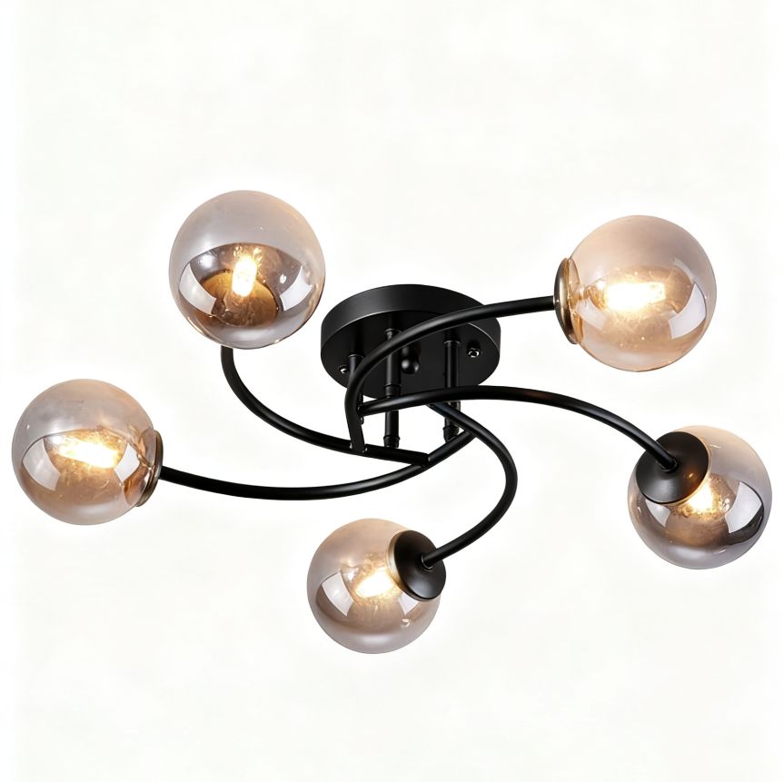 Lustra Neagra Olyndra 5 Globuri Transparente E27