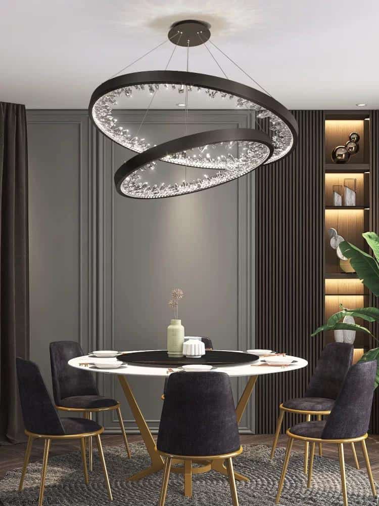 Lustra LED Neagra 2 Cercuri D40+60cm, Telecomanda Wifi 2.4G