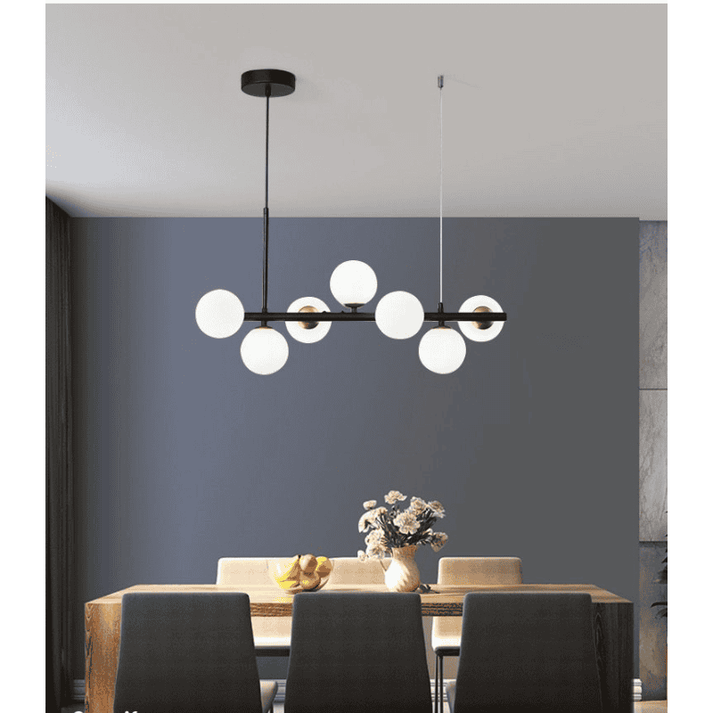 Lustra Neagra cu 7 Glob Alb Mat G9