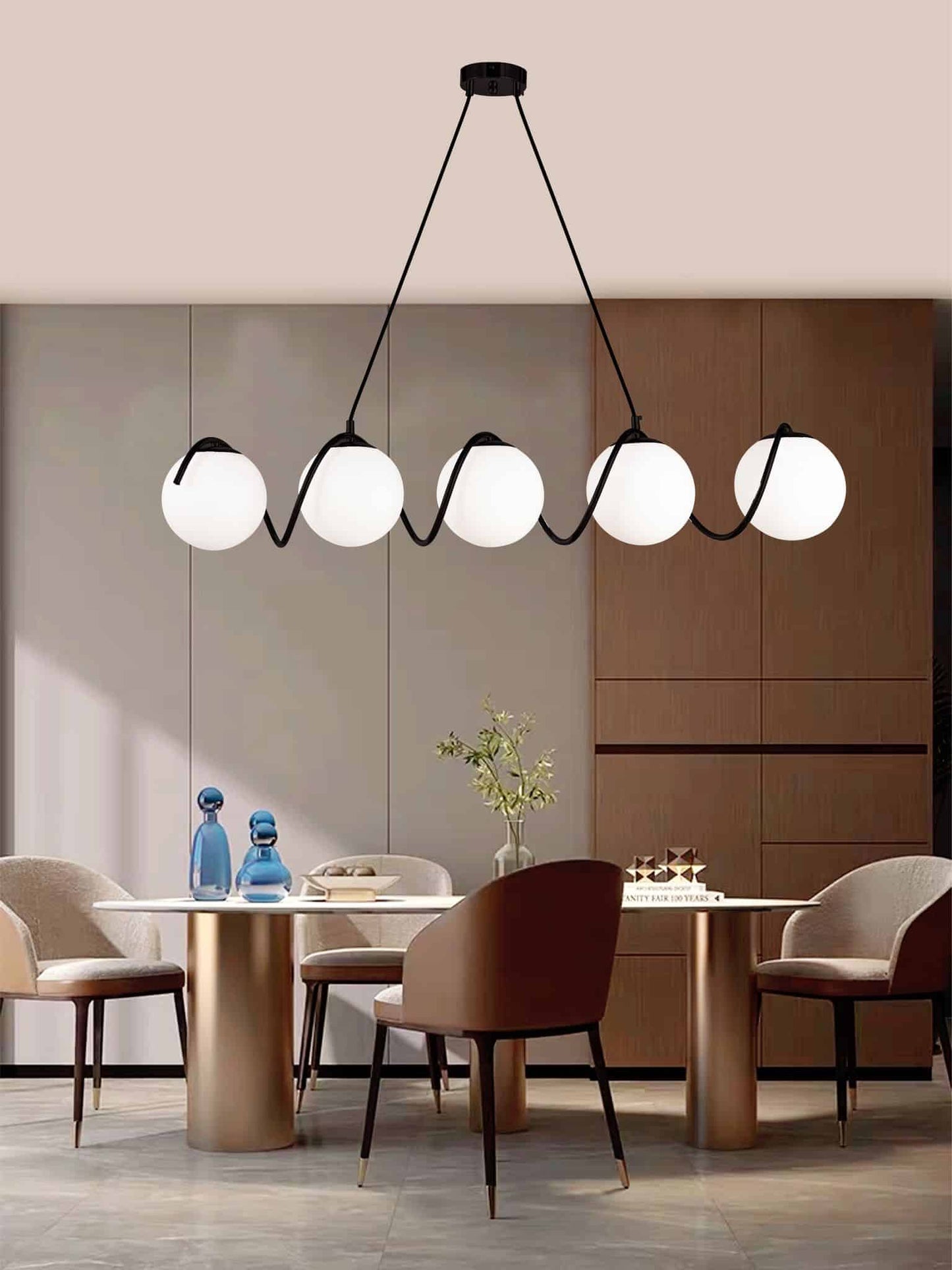 Lustra LED Neagra 5 Globuri Albe Mat