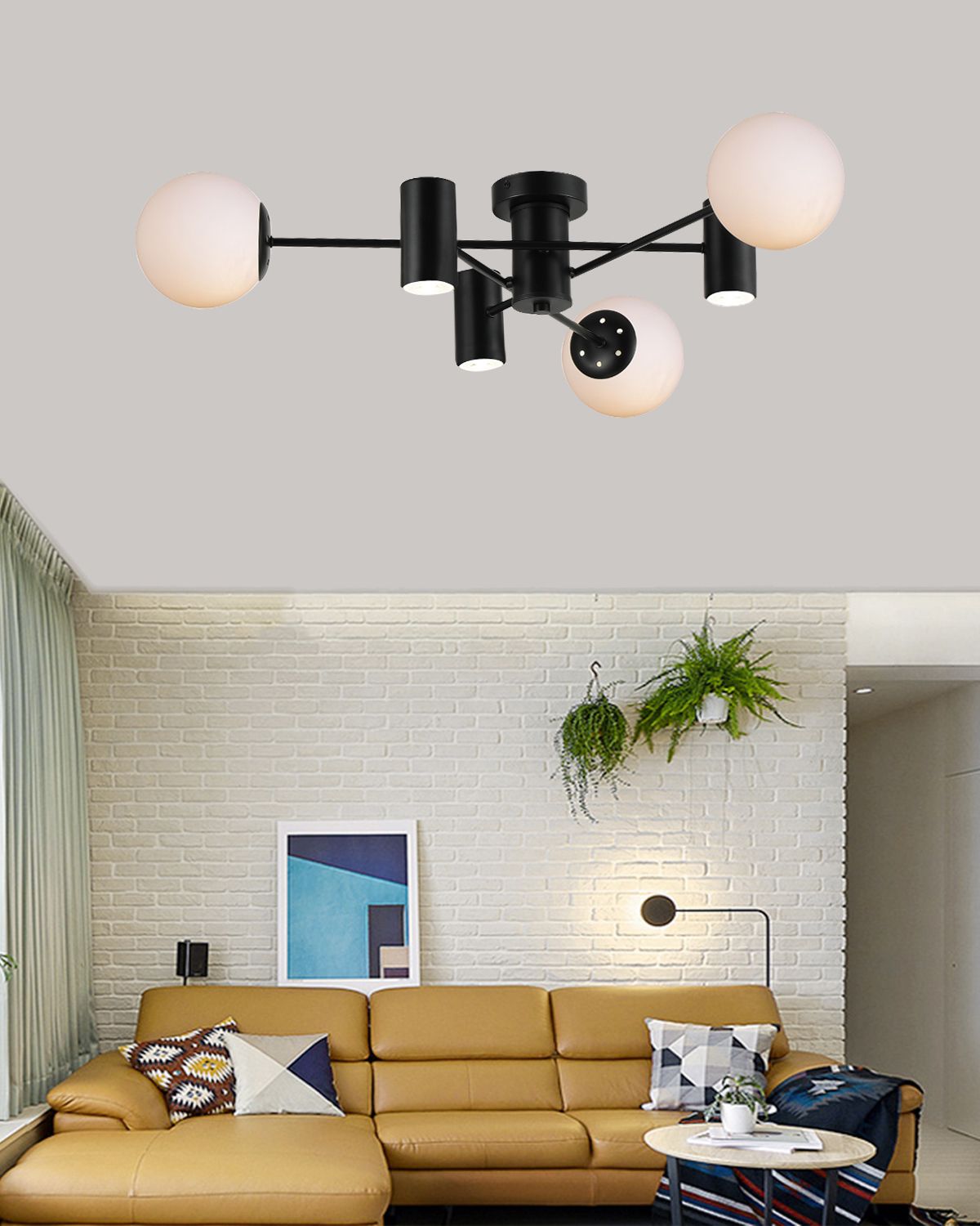 Lustra Neagra Arces 3 Globuri Albe si Spoturi