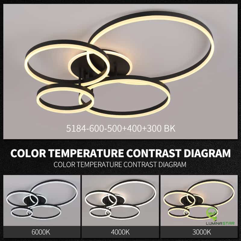 Lustra LED Neagra, Putere 360W, 4 cecuri 60cm+50cm+40cm+30cm, Telecomanda Wifi