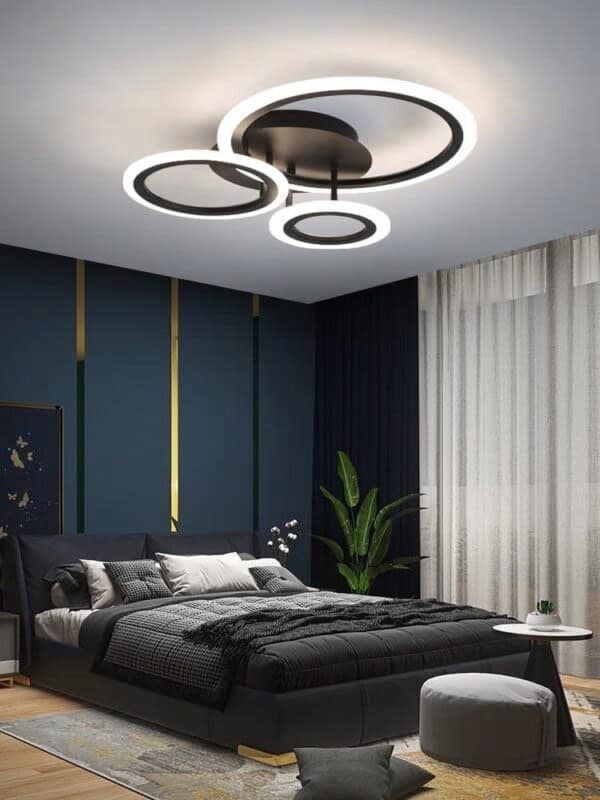 Lustra LED Neagra 3 Cercuri cu Telecomanda Wifi 2.4G