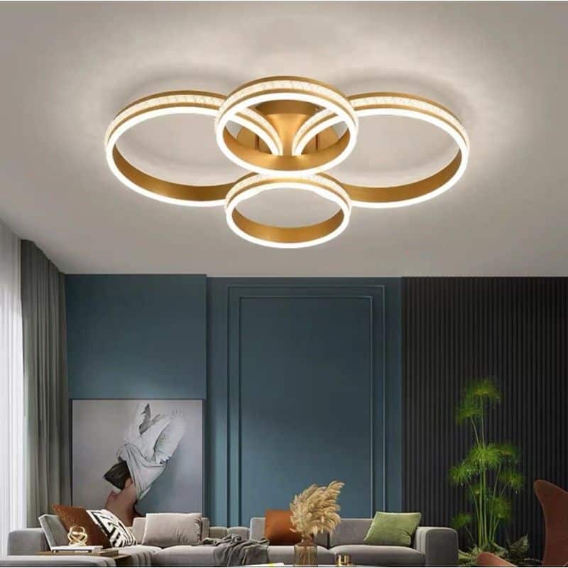 Lustra LED Moterna 4 Cercuri, Telecomanda Wifi 2.4G, Aurie