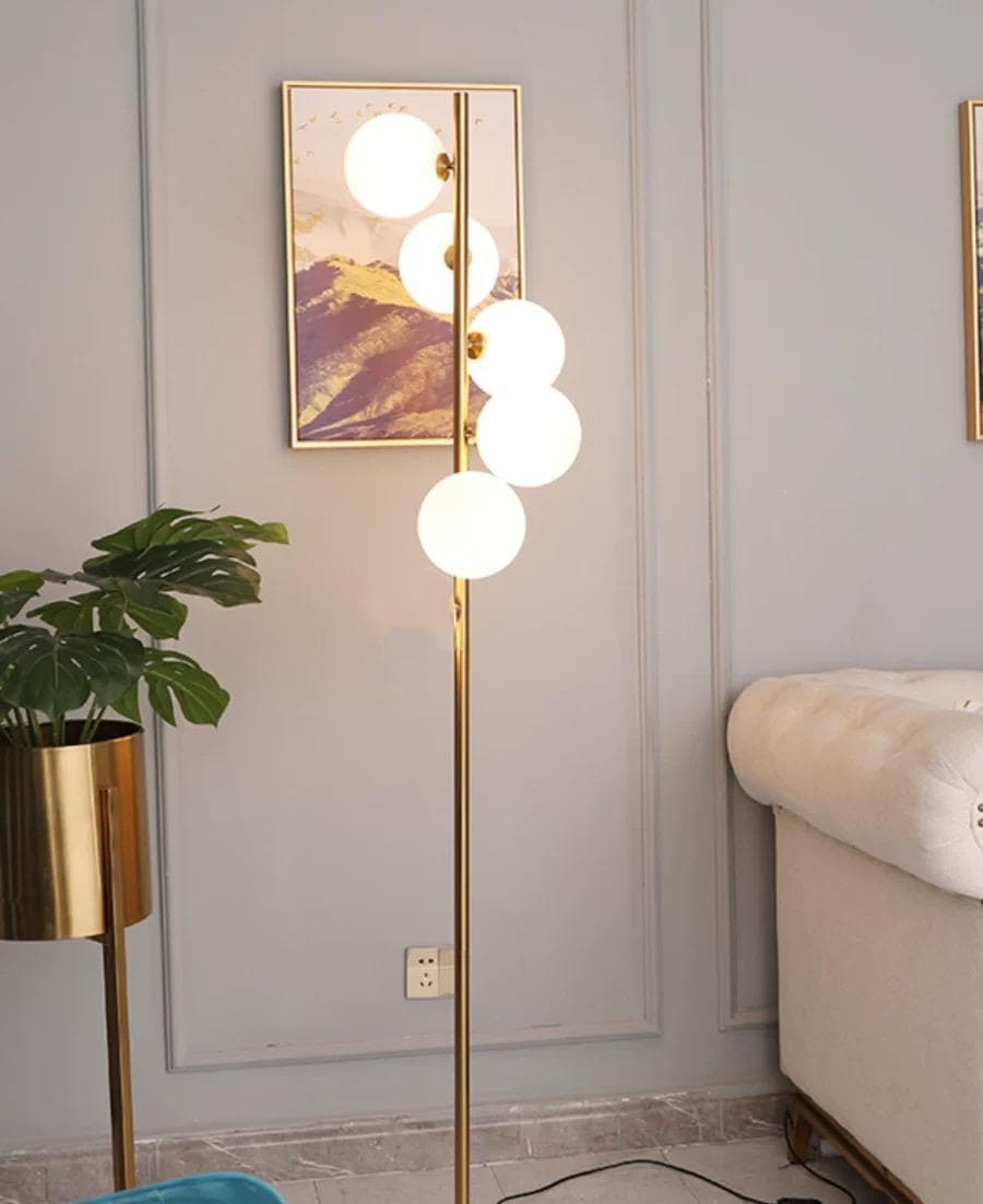Lampadar Ysabeau Gold 177 cm 5 Globuri Alb Mat