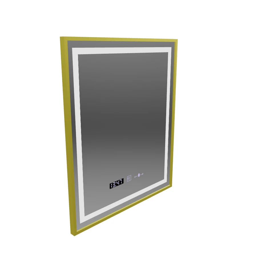Oglinda LED Rectangulara, 75x90cm, Premium Verite Royale Gold MotionGlow Marcello, Sistem Dezaburire, Ceas & Termometru, Dimabila