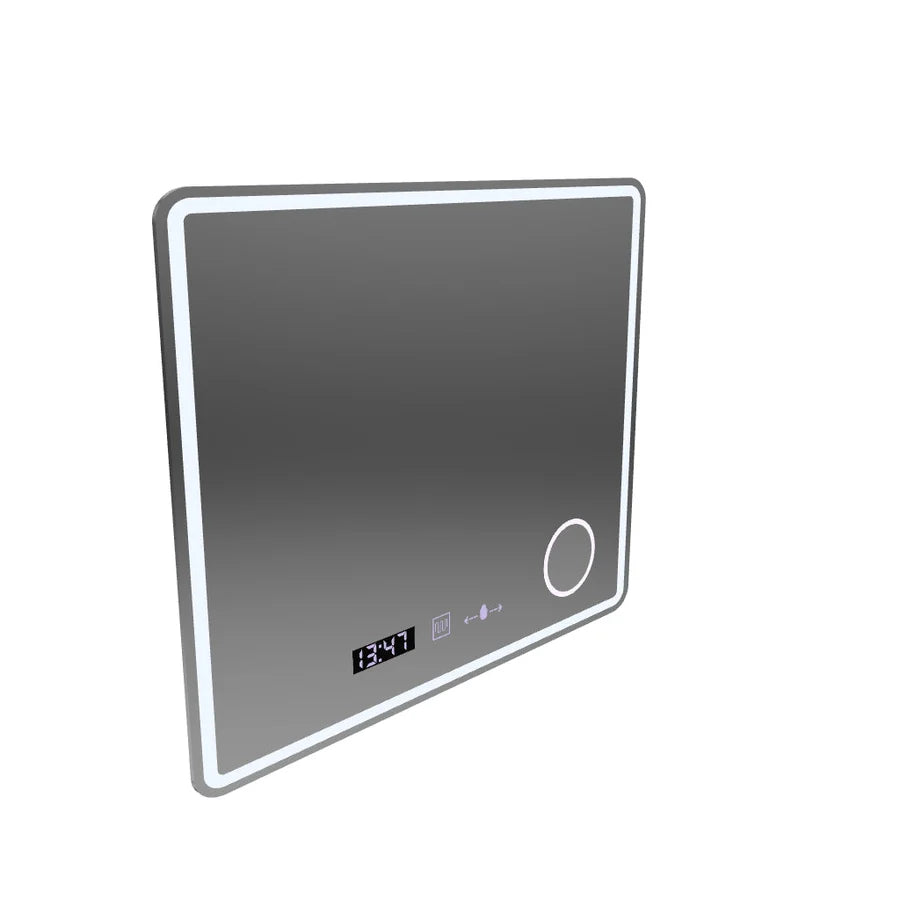 Oglinda LED Rectangulara, 90x75cm, Premium Riflesso MotionGlow Marcello, Sistem Dezaburire, Ceas & Termometru, Lupa Cosmetica, Dimabila