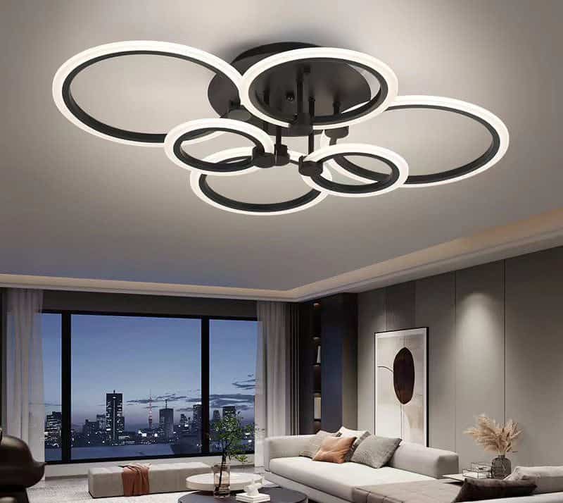 Lustra LED Neagra 6 Cercuri cu Telecomanda wifi 2.4G