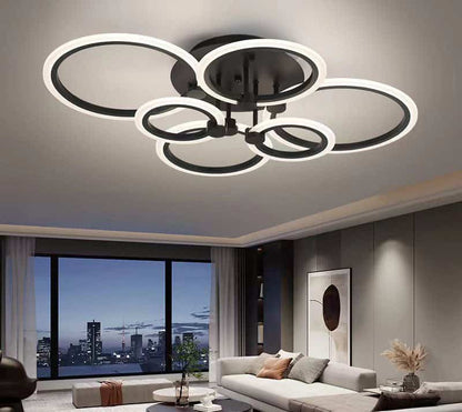 Lustra LED Neagra 6 Cercuri cu Telecomanda wifi 2.4G