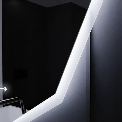 Oglinda LED Poligon, 70cm, Premium Judith Senzor MotionGlow Marcello, Sistem Dezaburire, Ceas &amp; Termometru, Dimabila