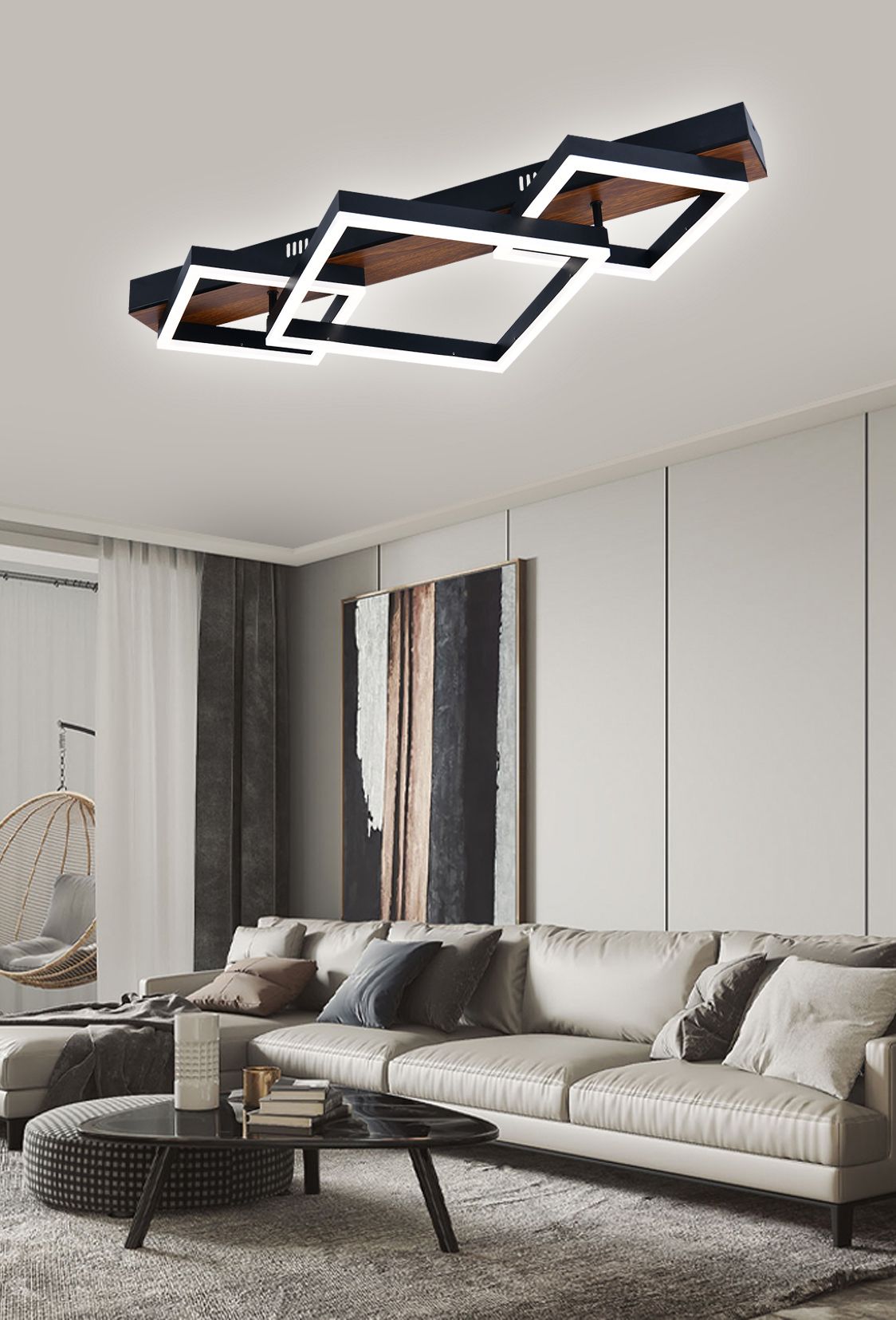 Lustra Led Neagra Mireya L720 3 Patrate 50X2W