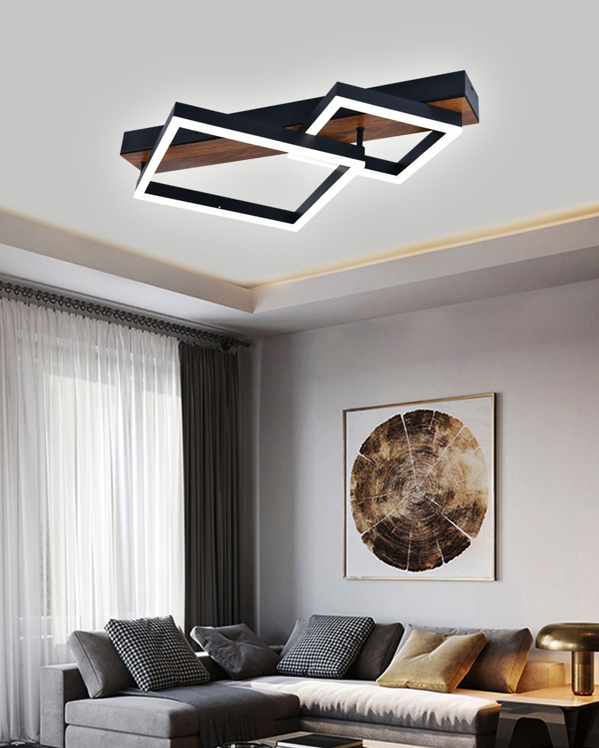 Lustra Led Neagra Ottilie L600 2 Patrate 36X2W
