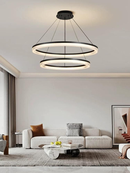 Lustra Neagra Cressa, Suspendata 2 Cercuri 120W