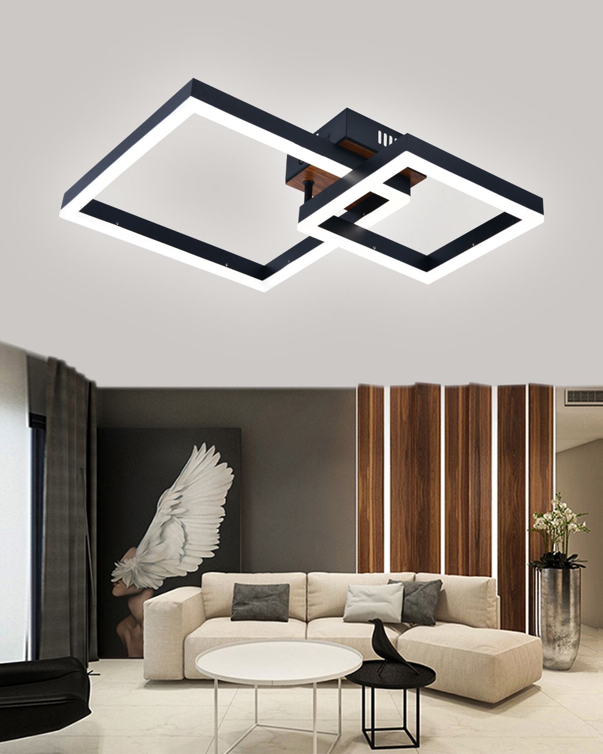 Lustra Led Neagra Revel 2 Patrate L570 36X2W