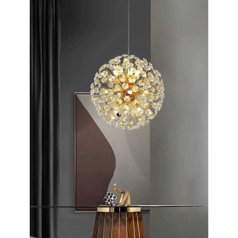 Candelabru Auriu Iverna Glob Cristal D30cm 6xG9