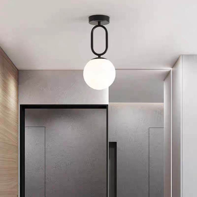 Lustra Neagra Aethel 1 Glob Alb Sticla E27