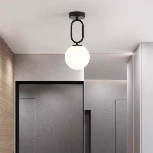 Lustra Neagra Aethel 1 Glob Alb Sticla E27