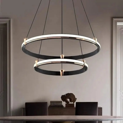 Lustra LED Neagra Charis, 2 Cercuri 40cm + 60cm, Telecomandă