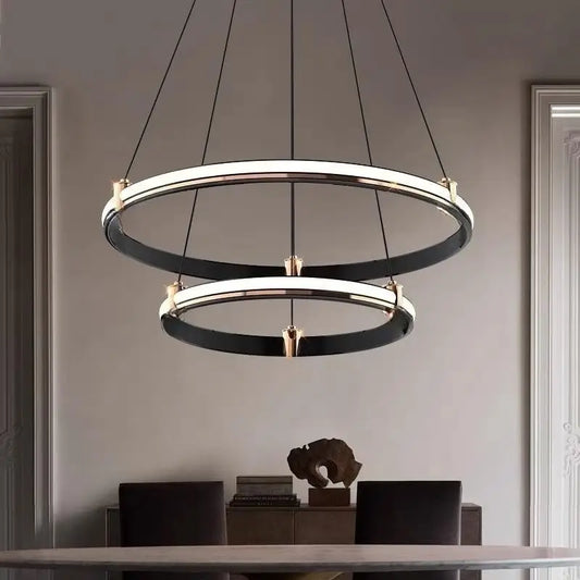 Lustra LED Neagra Charis, 2 Cercuri 40cm + 60cm, Telecomandă