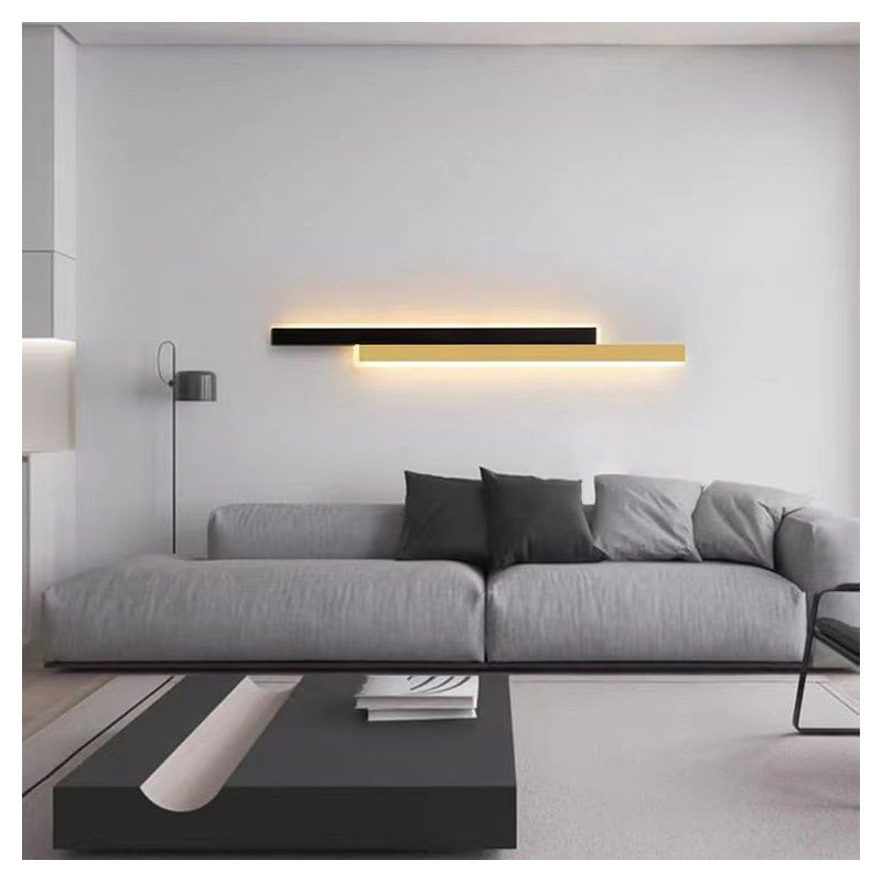 Aplica Led Perete Negru cu Auriu 60cm 3 Functii Lumina