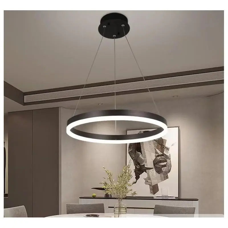 Lustra LED Daria , Cercuri, 40 cm Telecomandă, 80W Negru