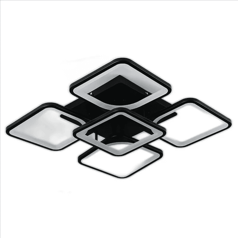 Lustra LED Neagra 5 Patrate, Telecomanda Wifi 2.4G 120W