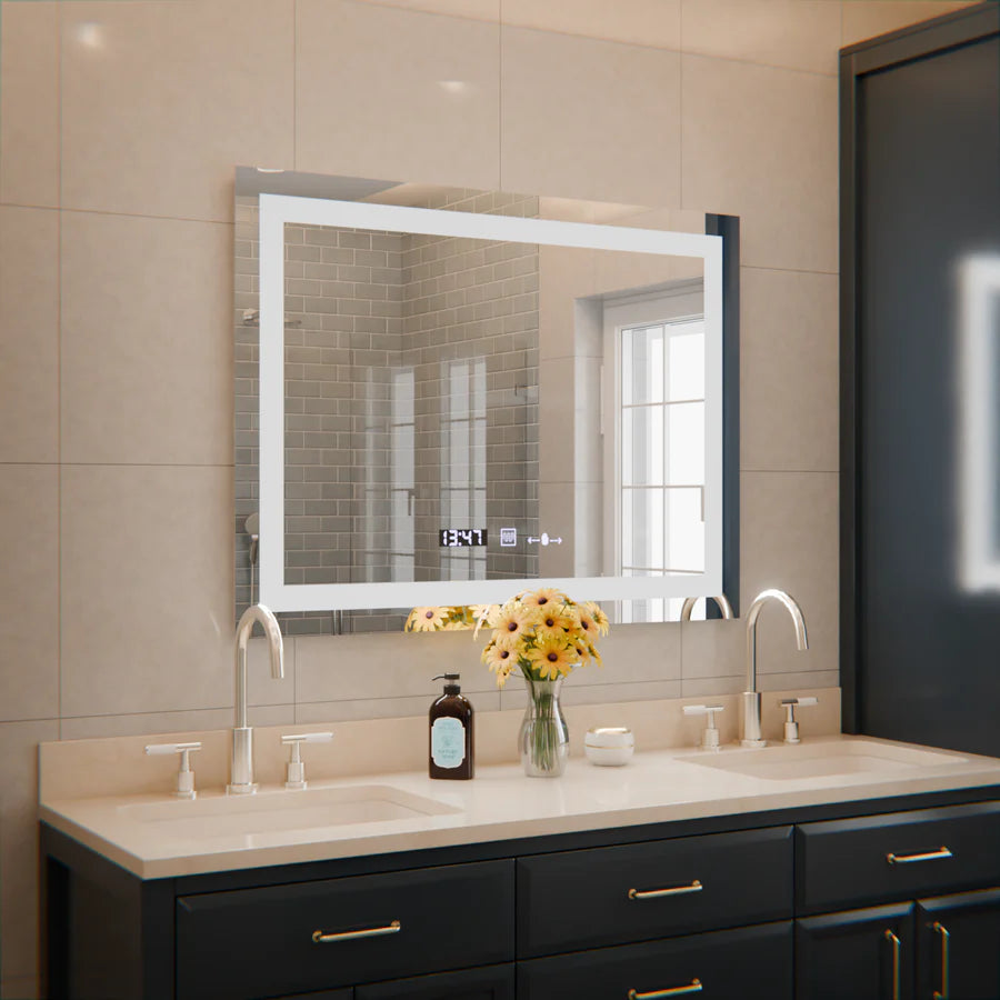 Oglinda LED Rectangulara, 80x60cm, Premium Verite MotionGlow Marcello, Sistem Dezaburire, Ceas &amp; Termometru, Dimabila