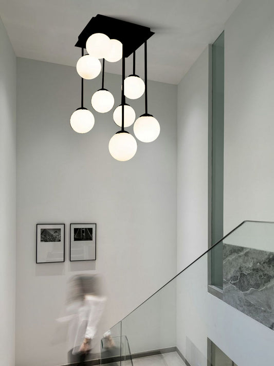 Lustra Neagra Sagea 9 Globuri Albe G9