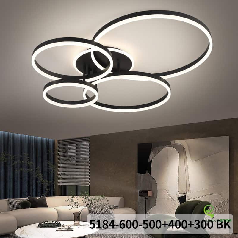 Lustra LED Neagra, Putere 360W, 4 cecuri 60cm+50cm+40cm+30cm, Telecomanda Wifi