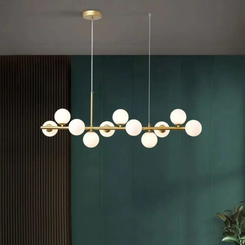 Lustra LED Arcadia Gold cu 11 Globuri Alb Mat, Înălțime Reglabilă