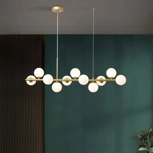 Lustra LED Arcadia Gold cu 11 Globuri Alb Mat, Înălțime Reglabilă