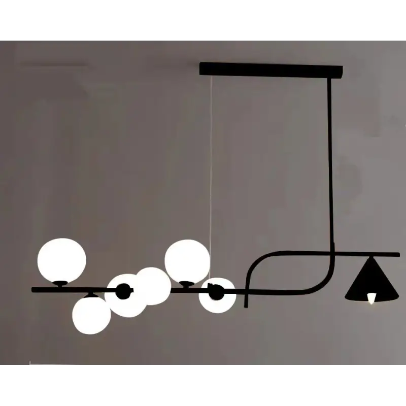 Lustra Suspendată Augusta, Neagră cu Globuri Albe Mat