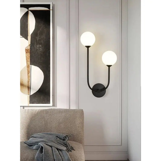 Aplica Perete Dublă Culoare Neagră Azura E27 Max 60W x 2 Globuri Mat Alb