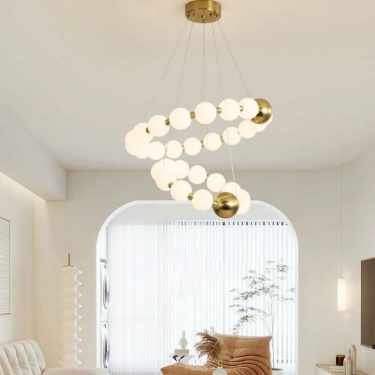 Lustra Calista Eleganta LED cu Globuri Albe Mat, Auriu