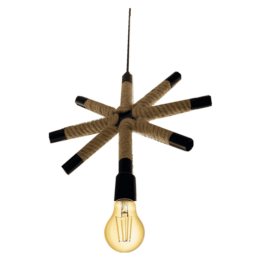 Lustra Rustica cu Sfoara capete Metalice, Barbeque Maxim 60W/bec
