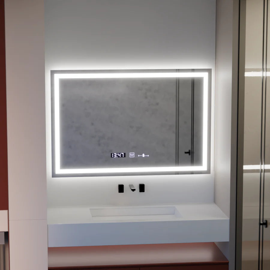 Oglinda LED Rectangulara 120x80cm Premium Verite MotionGlow Marcello, Sistem Dezaburire, Ceas &amp; Termometru, Dimabila