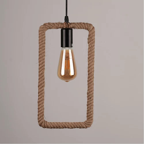 Lustra Rustica Dreptunghi cu Sfoara, Barbeque Maxim 60W/bec