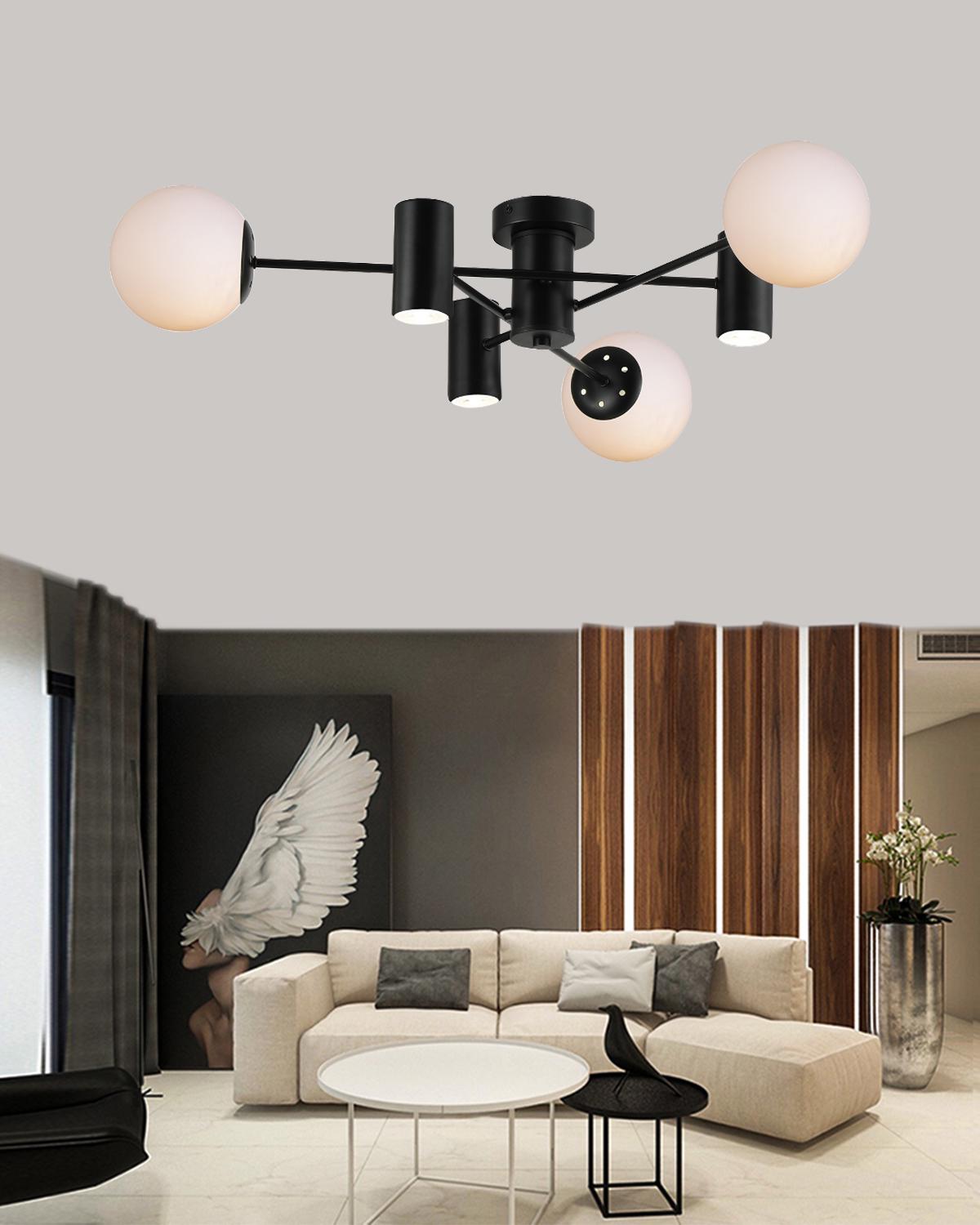 Lustra Neagra Arces 3 Globuri Albe si Spoturi