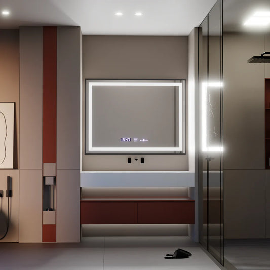 Oglinda LED Rectangulara, 80x60cm, Premium Verite Majeste Noir Motion Glow Marcello, Sistem Dezaburire, Ceas &amp; Termometru, Dimabila