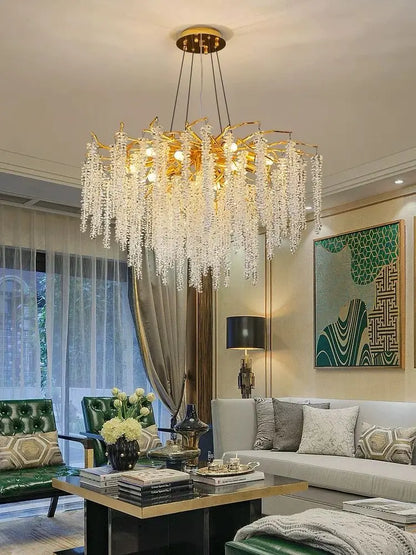 Candelabru Cristal LED Hadria, 80 cm, Auriu