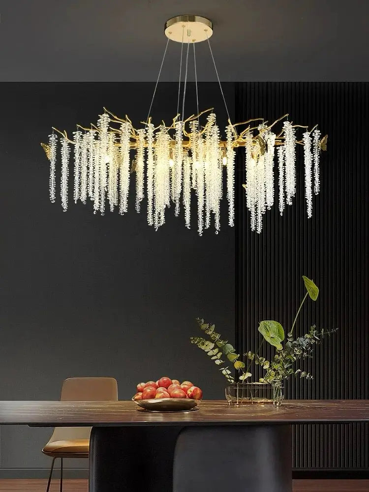 Candelabru Cristal LED Hebe, 120 cm, Auriu
