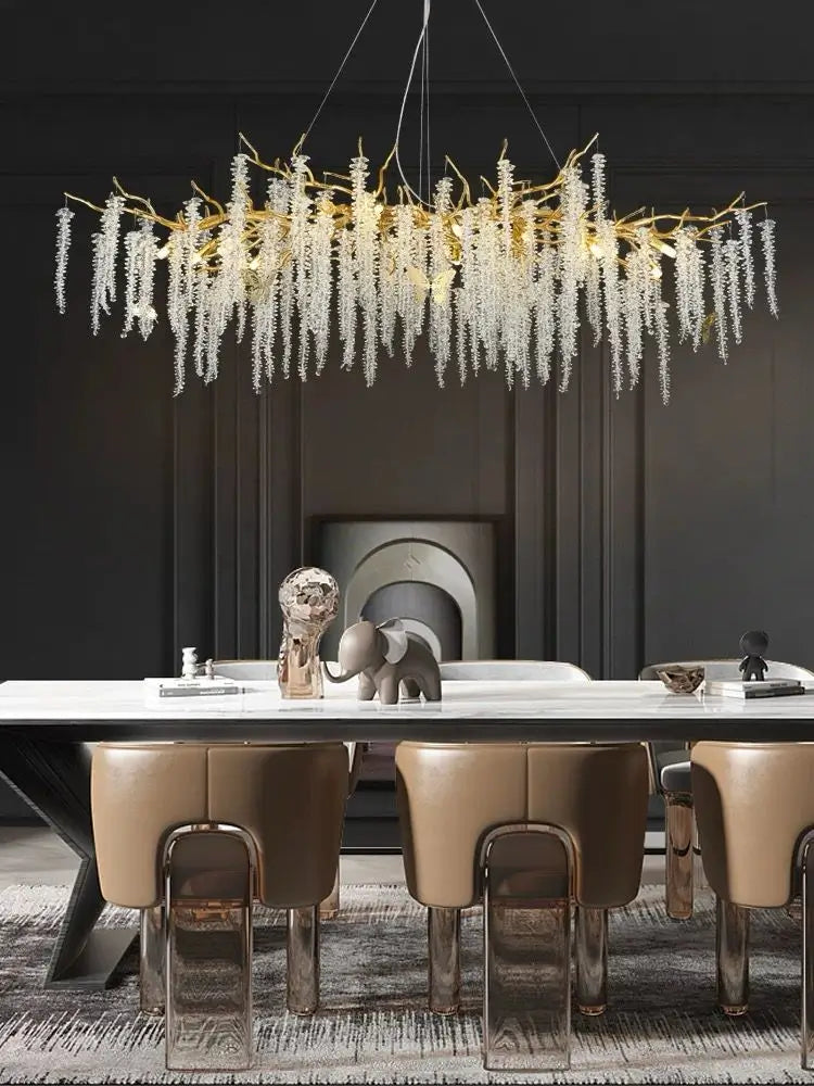 Candelabru Cristal LED Helena, 150 cm, Auriu