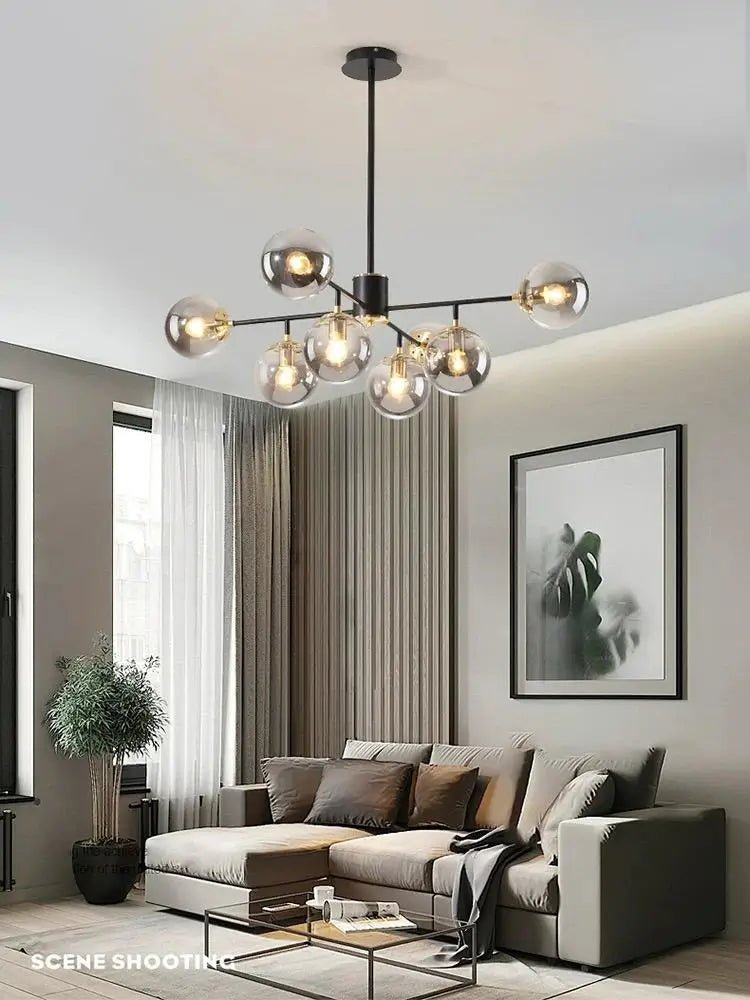 Lustră Modernă Idalia, 8 Globuri, Design Elegant, Negru/Auriu