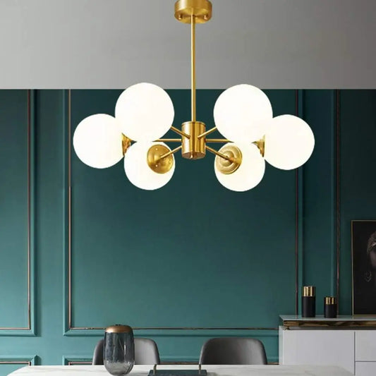 Lustra Modernă LED Aurie Lara, Stil Minimalist, Globuri Albe