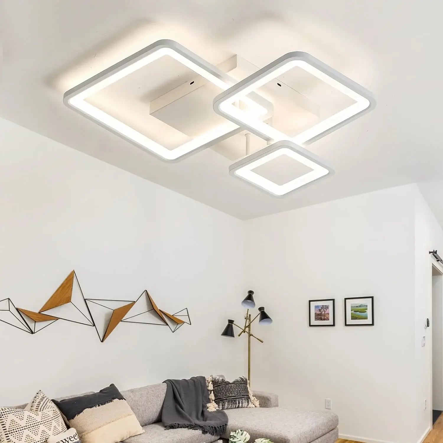 Lustra LED Albă Kara, Design Patrate, Telecomandă, 88W