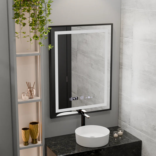 Oglinda LED Rectangulara, 60x80cm, Premium Verite Majeste Noir Motion Glow Marcello, Sistem Dezaburire, Ceas &amp; Termometru, Dimabila