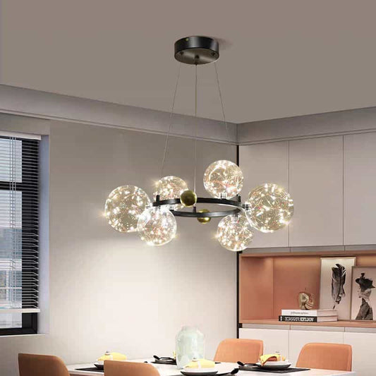 Lustra LED Neagra Leona cu 6 Globuri Transparente 40W 650×H1000mm